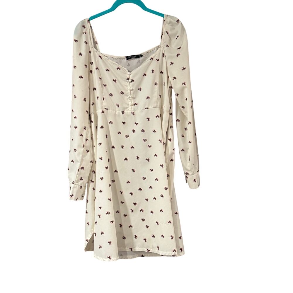 Nasty Gal Collection Floral Mini Dress Sz 8 Square Neck Long Sleeve Cottagecore